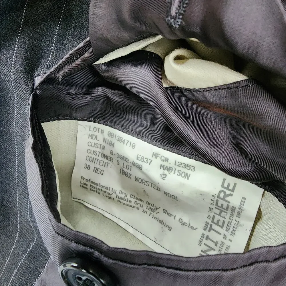 Hickey Freeman Blazer Mens 38R Gray Pinstripe Wool Sport Coat 2 Button USA Union